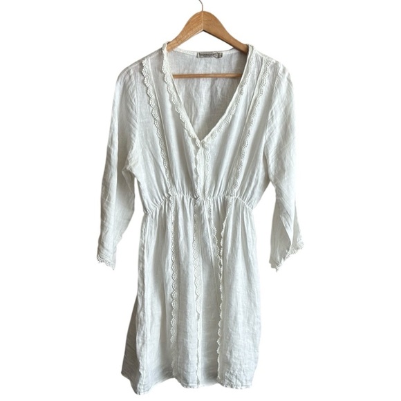 Valentina Naldi White Linen Crochet Lace Mini Dress Large - Picture 6 of 6